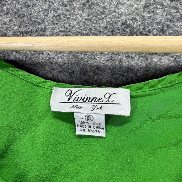 Vivinne X Blouse Women XL Green Sleeveless Wide Strap Silk Round Neck Casual - Picture 3 of 6
